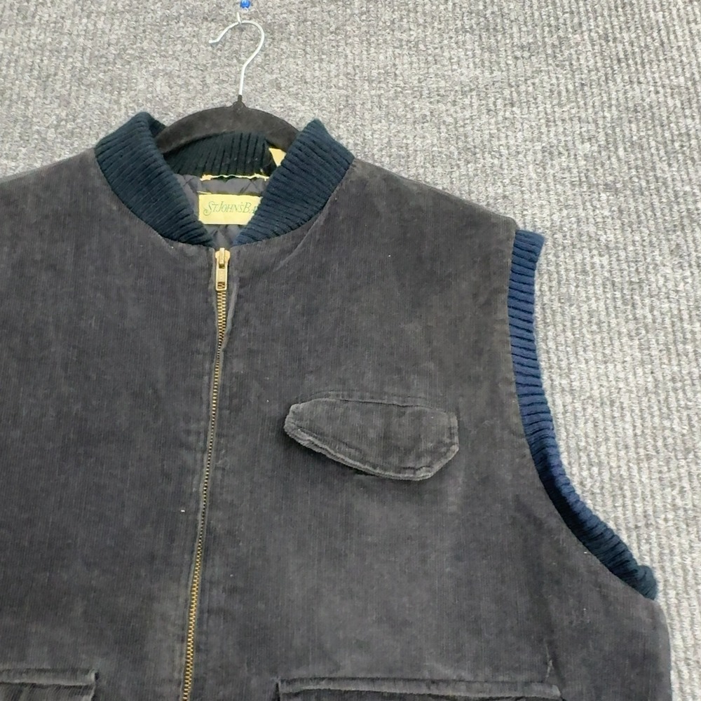 Vintage St Johns Bay Vest Mens Large Blue Cotton Corduroy Full Zip Workwear - Picture 3 of 8